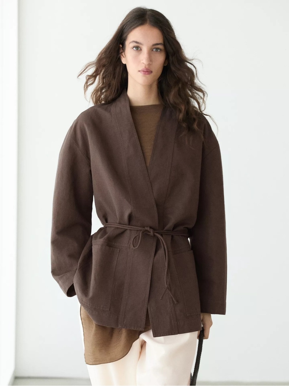 Massimo Dutti Brown Tie-Waist Jacket Coat - Women's Casual Wrap